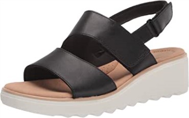 Sandalia Mujer Clarks Jillian Perla Con Cuña En Piel Negra