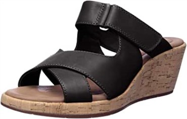 Sandalia De Mujer Un Plaza Slide Cuña Clarks En Piel Negra