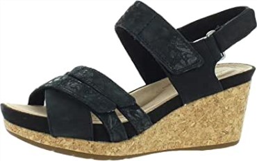 Sandalia De Mujer Con Cuña Combi Clarks Un Capri De Nobuk Negro Para Mujer