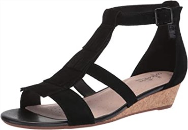 Sandalia De Mujer Con Cuña Clarks Abigail En Ante Negro