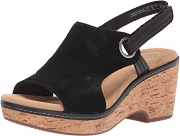 Sandalia Mujer Clarks Giselle Sea Cuña Ante Negro