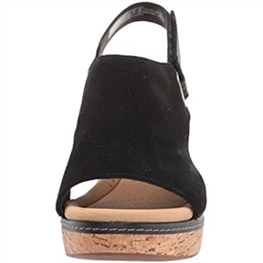 Sandalia Mujer Clarks Giselle Sea Cuña Ante Negro