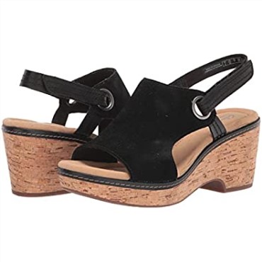 Sandalia Mujer Clarks Giselle Sea Cuña Ante Negro