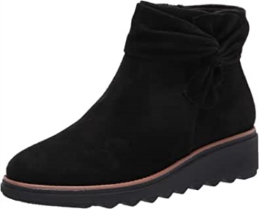 Botines Sharon Salon De Clarks Para Mujer De Ante Negro Con Ribete Marrón Oscuro