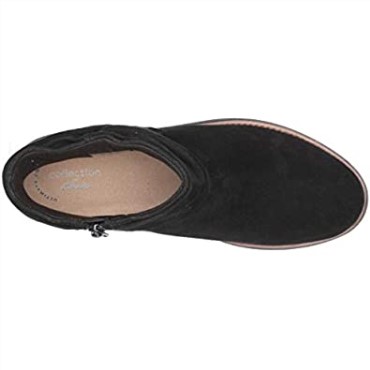 Botines Sharon Salon De Clarks Para Mujer De Ante Negro Con Ribete Marrón Oscuro