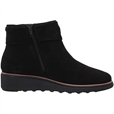 Botines Sharon Salon De Clarks Para Mujer De Ante Negro Con Ribete Marrón Oscuro