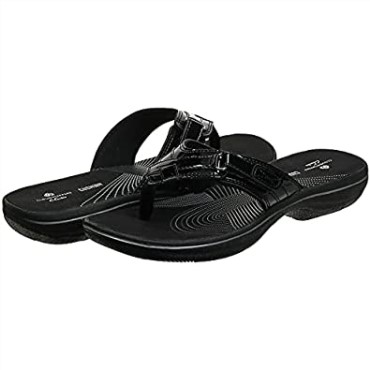 Chanclas De Mujer Charol Sintético Negro Mar Brisa Clarks