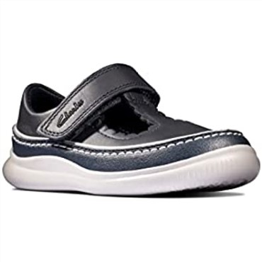 Primeros Zapatos De Cuero Para Niñas Clarks Crest Sky De Cuero Azul Marino De Corte Estrecho De Cuero Azul Marino