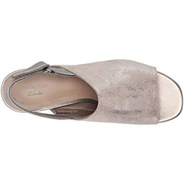 Sandalia Con Tacón De Mujer Clarks Pewter Textile Elisa Lyndsey