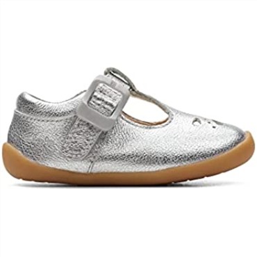 Zapatos De Cuero Para Niños Clarks Roamer Star Plata