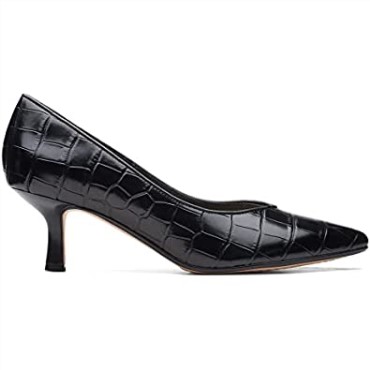Zapatos De Salón De Mujer Clarks Violet 55 Court De Piel De Cocodrilo Negra