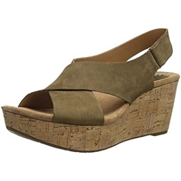 Sandalia Con Cuña Clarks Caslynn Shae Mujer Negro Nubuck Caqui
