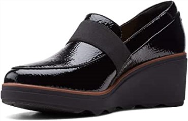 Mocasines Clarks Mazy Marston Mujer Negro Crinkle Charol Sintético
