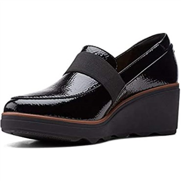 Mocasines Clarks Mazy Marston Mujer Negro Crinkle Charol Sintético