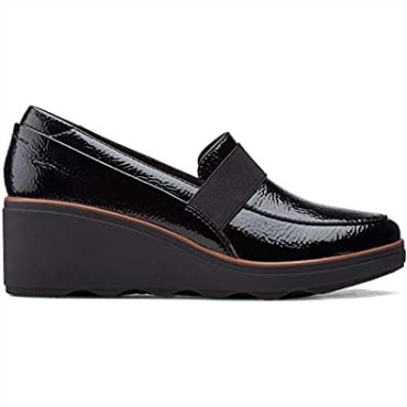 Mocasines Clarks Mazy Marston Mujer Negro Crinkle Charol Sintético
