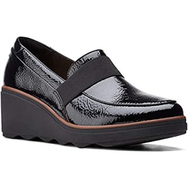 Mocasines Clarks Mazy Marston Mujer Negro Crinkle Charol Sintético