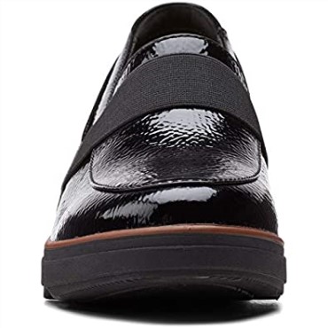 Mocasines Clarks Mazy Marston Mujer Negro Crinkle Charol Sintético