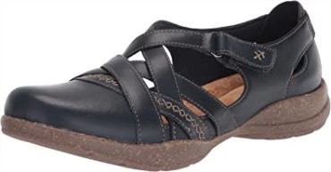 Clarks Roseville Step Merceditas Planas De Mujer En Piel Azul Marino