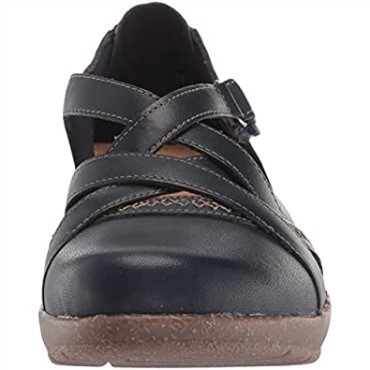 Clarks Roseville Step Merceditas Planas De Mujer En Piel Azul Marino