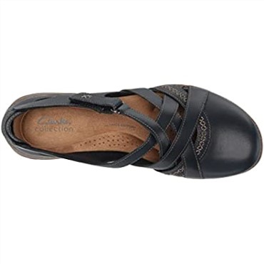 Clarks Roseville Step Merceditas Planas De Mujer En Piel Azul Marino