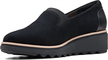 Mocasines Con Plataforma Sharon Dolly De Clarks Para Mujer Ante Negro Con Mundo De Bronceado Oscuro
