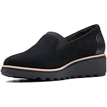 Mocasines Con Plataforma Sharon Dolly De Clarks Para Mujer Ante Negro Con Mundo De Bronceado Oscuro