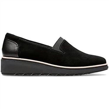 Mocasines Con Plataforma Sharon Dolly De Clarks Para Mujer Ante Negro Con Mundo De Bronceado Oscuro