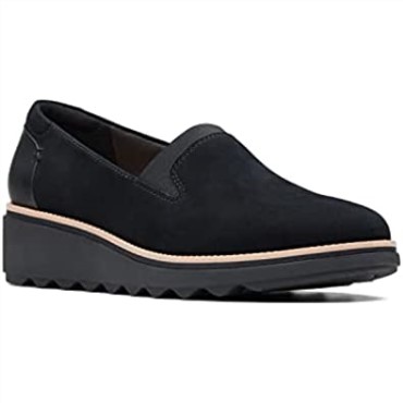 Mocasines Con Plataforma Sharon Dolly De Clarks Para Mujer Ante Negro Con Mundo De Bronceado Oscuro