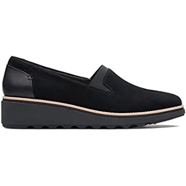 Mocasines Con Plataforma Sharon Dolly De Clarks Para Mujer Ante Negro Con Mundo De Bronceado Oscuro