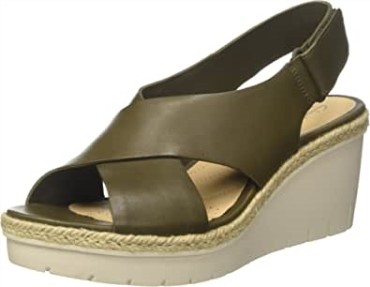 Sandalias De Mujer Clarks Palm G Low En Piel Verde Caqui Con Correa En El Tobillo