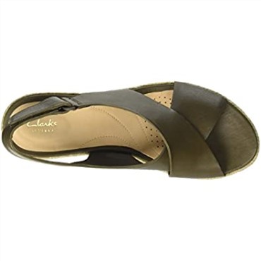 Sandalias De Mujer Clarks Palm G Low En Piel Verde Caqui Con Correa En El Tobillo