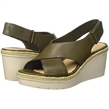 Sandalias De Mujer Clarks Palm G Low En Piel Verde Caqui Con Correa En El Tobillo