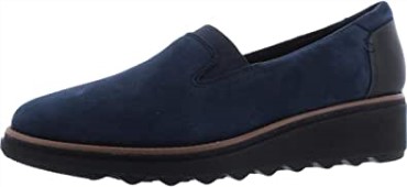 Mocasines Clarks De Gamuza Azul Marino Con Ribete Marrón Oscuro Para Mujer Sharon Dolly