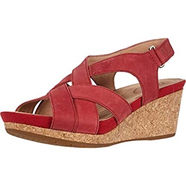 Sandalia De Mujer Clarks Un Capri Con Cuña Escalonada En Nobuk Rojo