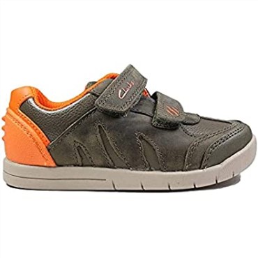 Rex Play Niño Caqui Verde Cuero Niños Rip Tape Zapatos Clarks