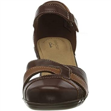 Mujer 261 600764 Emily Daisy Sandalia De Tacón Clarks Cuero Tostado Oscuro Combi