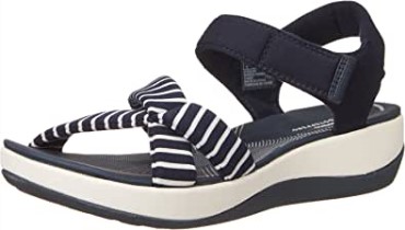Sandalia Plana Mujer Arla Gracie Clarks Textil Marino Blanco