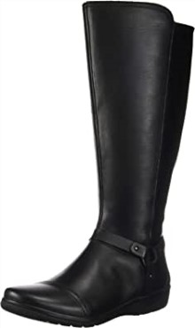 Cheyn Lindie Botas Altas Hasta La Rodilla De Pantorrilla Ancha Para Mujer Clarks Negro Cuero Sintético Combi