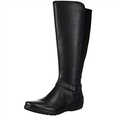 Cheyn Lindie Botas Altas Hasta La Rodilla De Pantorrilla Ancha Para Mujer Clarks Negro Cuero Sintético Combi