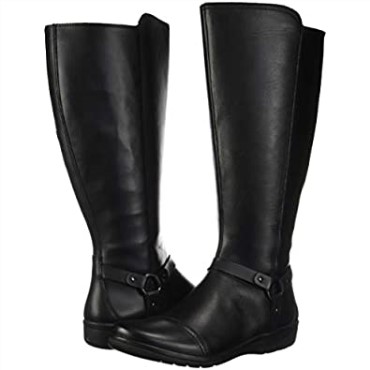 Cheyn Lindie Botas Altas Hasta La Rodilla De Pantorrilla Ancha Para Mujer Clarks Negro Cuero Sintético Combi