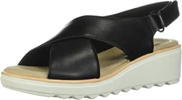 Sandalia Cuña Mujer Jillian Jewel Clarks Piel Negra