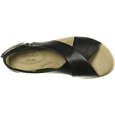 Sandalia Cuña Mujer Jillian Jewel Clarks Piel Negra