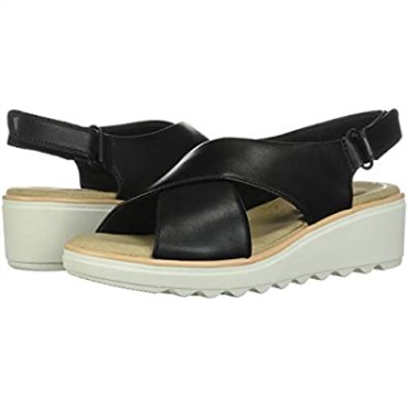 Sandalia Cuña Mujer Jillian Jewel Clarks Piel Negra