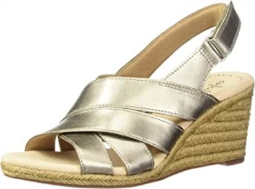 Sandalia Con Cuña Lafley Krissy Para Mujer Clarks Peltre Metalizado Cuero