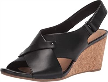 Sandalia Con Cuña Margee Eve Para Mujer En Piel Negra Clarks