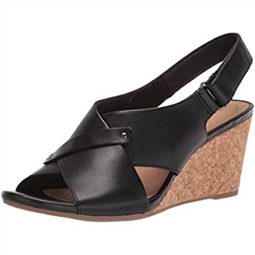 Sandalia Con Cuña Margee Eve Para Mujer En Piel Negra Clarks
