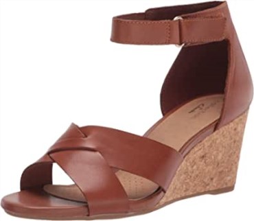 Sandalia Mujer Cuña Margee Gracie Clarks Cuero Tostado