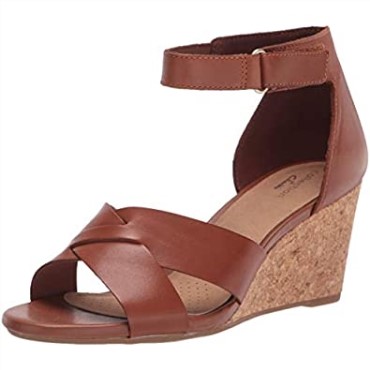 Sandalia Mujer Cuña Margee Gracie Clarks Cuero Tostado
