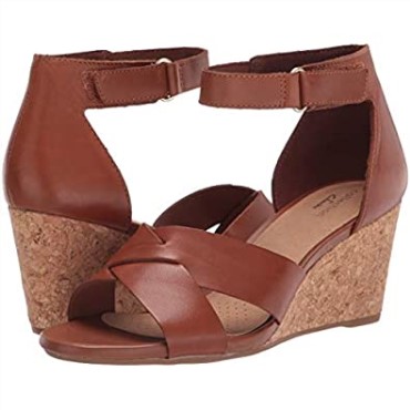 Sandalia Mujer Cuña Margee Gracie Clarks Cuero Tostado