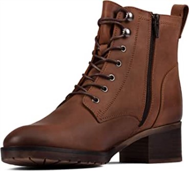 Botas Mujer Mila Cordones Clarks Cuero Tostado Oscuro